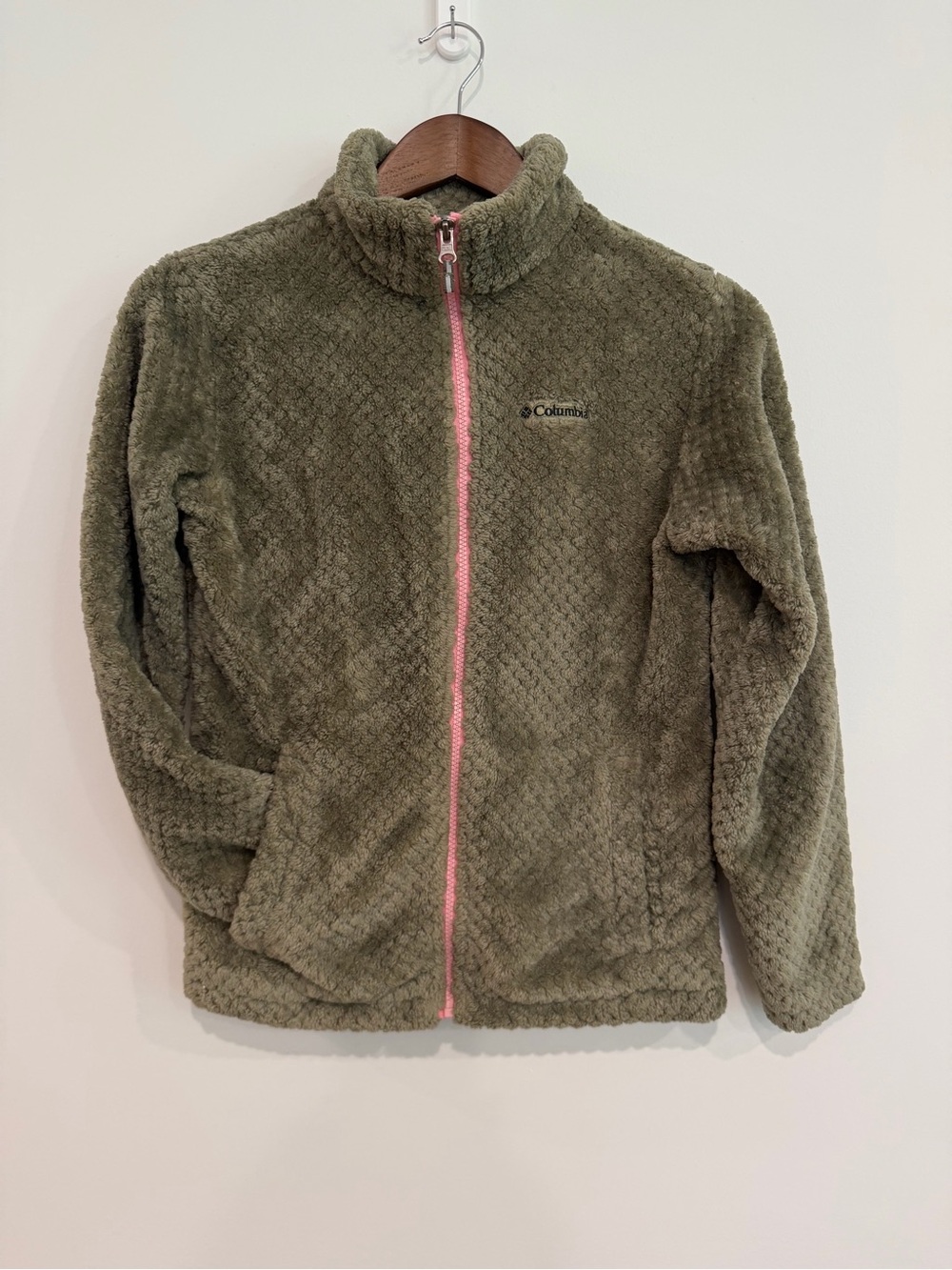 Girls Columbia Olive Green Sherpa Fleece Full Zip Jacket Size L 14/16